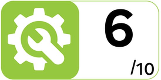 Groen label met een tandwiel en moersleutel icoon, met de tekst "6 / 10"
