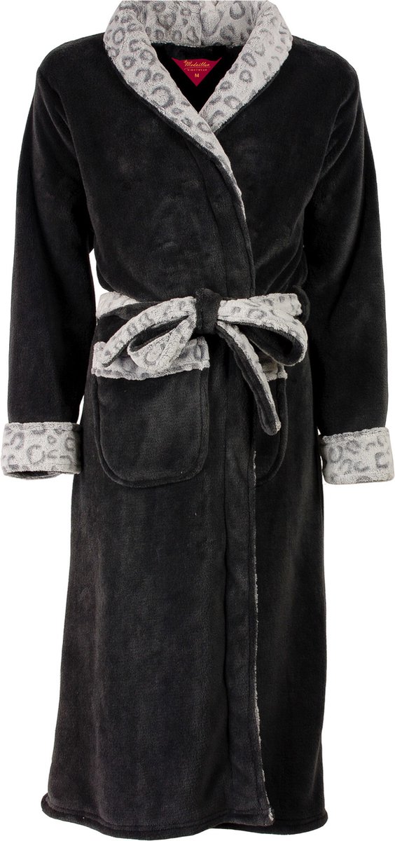 Medaillon Dames Badjas - Sjaalkraag - Fleece - Grijs - Maat XL
