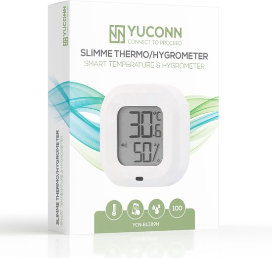 YUCONN Slimme Hygrometer Bluetooth - Thermometer binnen en buiten - Weerstation Draadloos - Luchtvochtigheidsmeter - Temperatuurmeter - Digitaal gratis YUCONN app