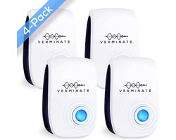 4-Pack Verminate® Ongedierte Verjager met Ultrasone - Muizenverjager & Marterverjager - Vliegenverjager, Spinnenverjager & Muggenstekker - Pest Reject Ratten Verjagers