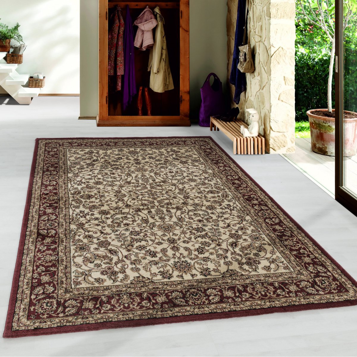 flycarpets Klassiek Rood / Creme Vloerkleed Bukhara - Oosters motief - Perzisch Tapijt Laagpolig - Woonkamer, foto 3