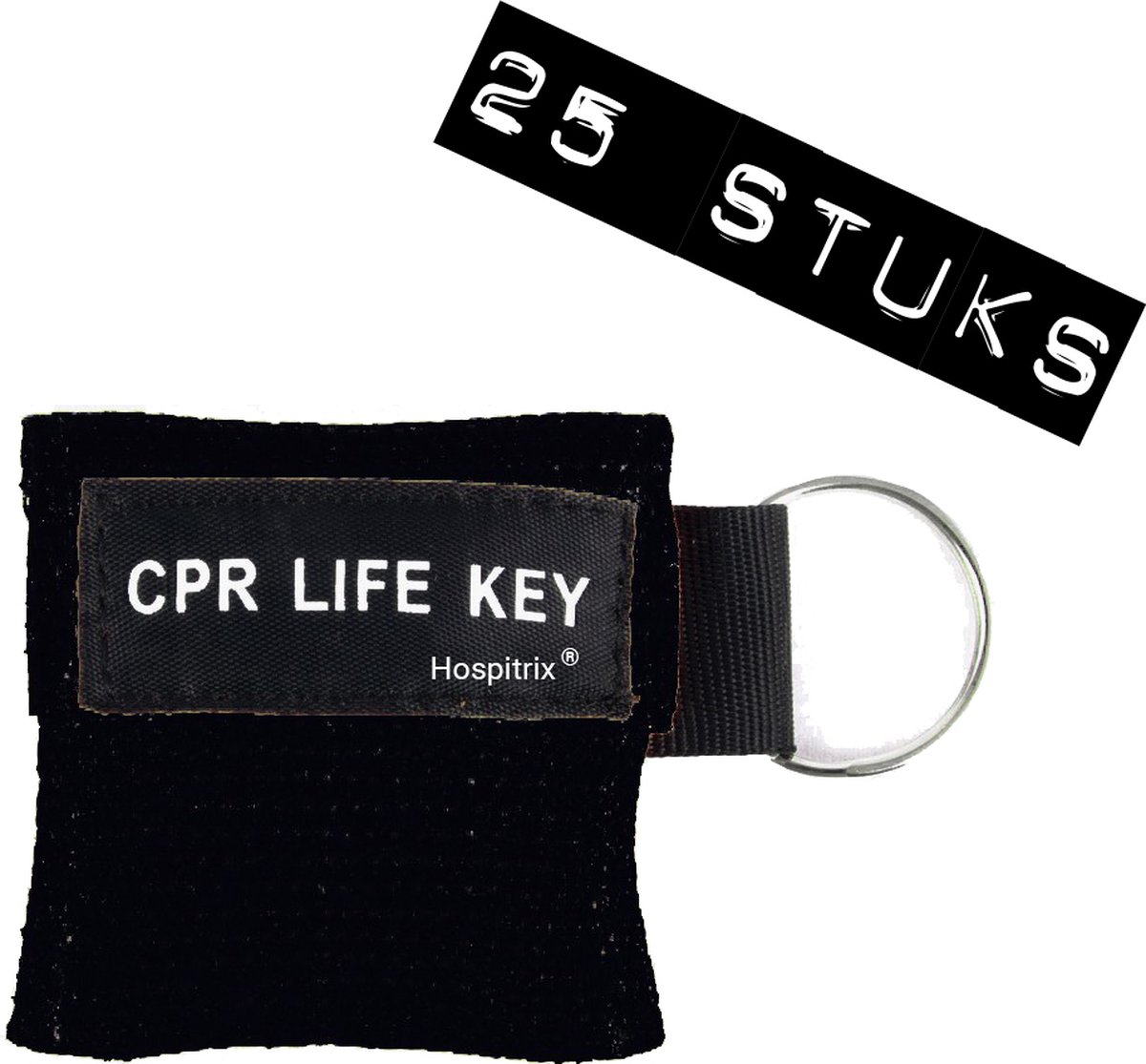 Goedkoopste 25x Pack Hospitrix Kiss of Life Sleutelhanger Zwart - 5cm - CPR Masker met Wegwerp Beademingsmasker