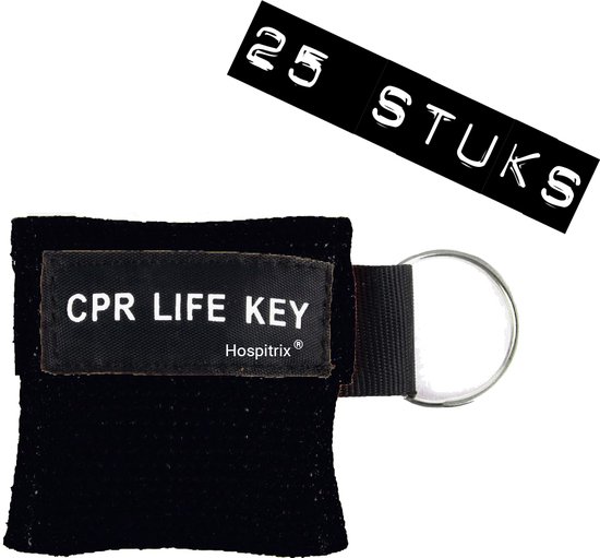 25x Pack Hospitrix Kiss of Life Sleutelhanger Zwart - 5cm - CPR Masker met Wegwerp Beademingsmasker