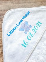 Schattige Baby Badcape met naam en datum - Blauw