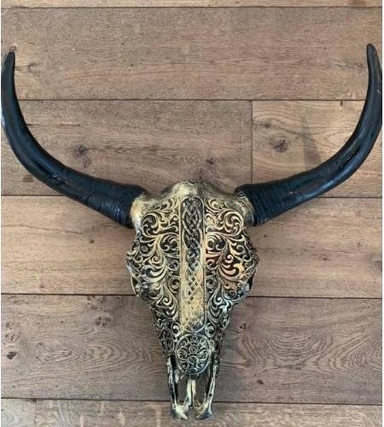 Skull - Stierenkop - Buffel Skull - Buffelschedel - Goud Bewerkt - 64 cm