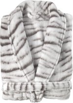 Siberian White Tiger Badjas Lang - Flanel Fleece - Maat L - Grey - Badjas Dames - Badjas Heren