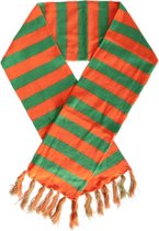 5 X Sjaal gebreid oranje/groen rechte streep 180 x 20 cm