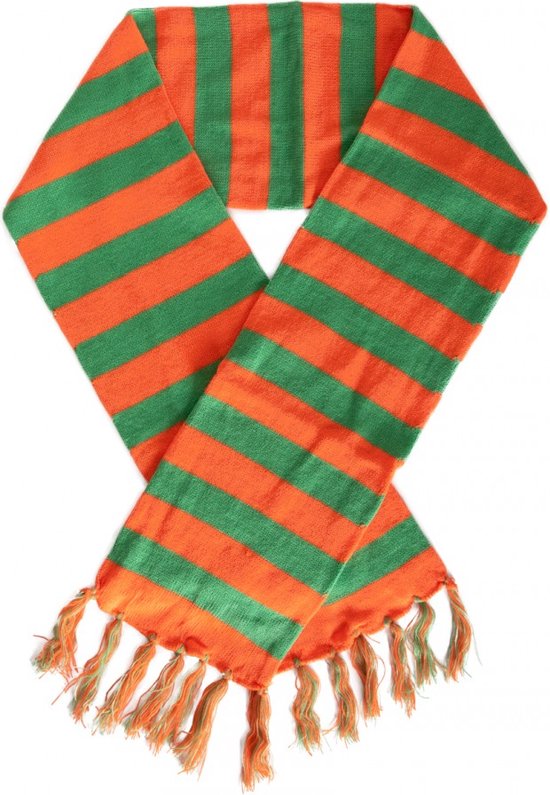 5 X Echarpe tricotée orange/vert rayure droite 180 x 20 cm