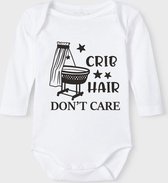 Baby Rompertje met tekst 'Crib hair, don't care' | Lange mouw l | wit zwart | maat 62/68 | cadeau | Kraamcadeau | Kraamkado