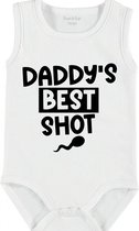 Baby Rompertje met tekst 'Daddy's best shot' | mouwloos l | wit zwart | maat 62/68 | cadeau | Kraamcadeau | Kraamkado