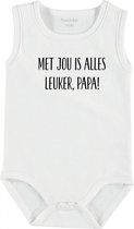 Baby Rompertje met tekst 'Met jou is alles leuker papa' | mouwloos l | wit zwart | maat 50/56 | cadeau | Kraamcadeau | Kraamkado