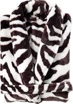 Zohome Zebra Badjas Lang - Flanel Fleece - Maat XL - Black/White - Badjas Dames - Badjas Heren