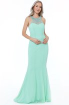 Prachtige jurk met mesh halter en versiering - Maat 42 - Groen