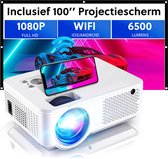 Gadgetplace Beamer met Wifi - Inclusief Projectiescherm - 1080P Full HD - Streamen vanaf je telefoon - Draagbare LED projector