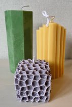 Kaarsen - decoratieve kaarsen SET van 3 - toren kaars geel - achthoek groen - koraal antraciet