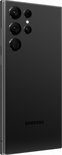 Zwarte Samsung Galaxy S22 Ultra smartphone, achterkant met vier camera's, logo en S Pen ernaast.