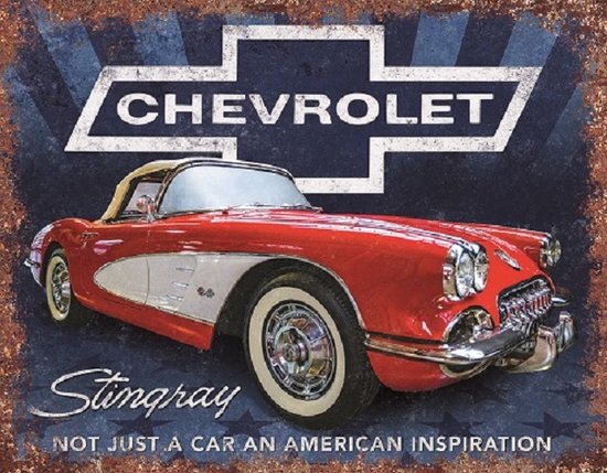 Chevrolet Stingray Inspiration​.  Metalen wandbord 31,5 x 40,5 cm.