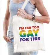Far too gay regenboog tas - witte katoenen tas - Gay Pride/lhbt
