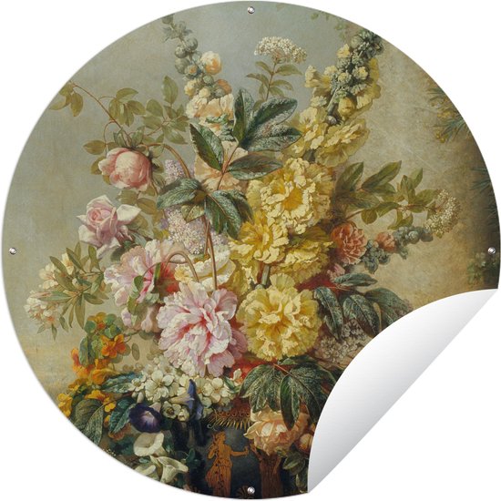 Tuincirkel Grote vaas met bloemen - Josep Mirabent - Schilderij - 90x90 cm - Ronde Tuinposter - Buiten