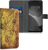 kwmobile telefoonhoesje voor Samsung Galaxy A22 5G - Hoesje met pasjeshouder in zwart / bruin / beige - Antieke Wereldkaart design