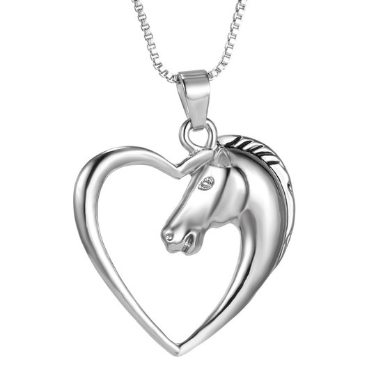 Bixorp Horse - Zilverkleurige ketting met rennend Paard in de vorm van Hart - Leuke Paardenketting met prachtige Zilveren details