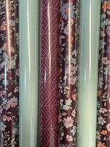 6 rolletjes  Cadeaupapier Paars Goud- Breedte 70 cm - 2m lang