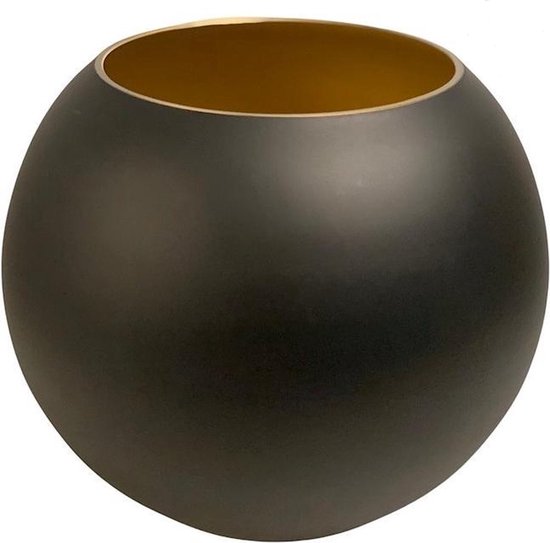 Vaas - Zwart- Rond - Glas - Black gold Zambezi | Ø20,5 x H25 cm