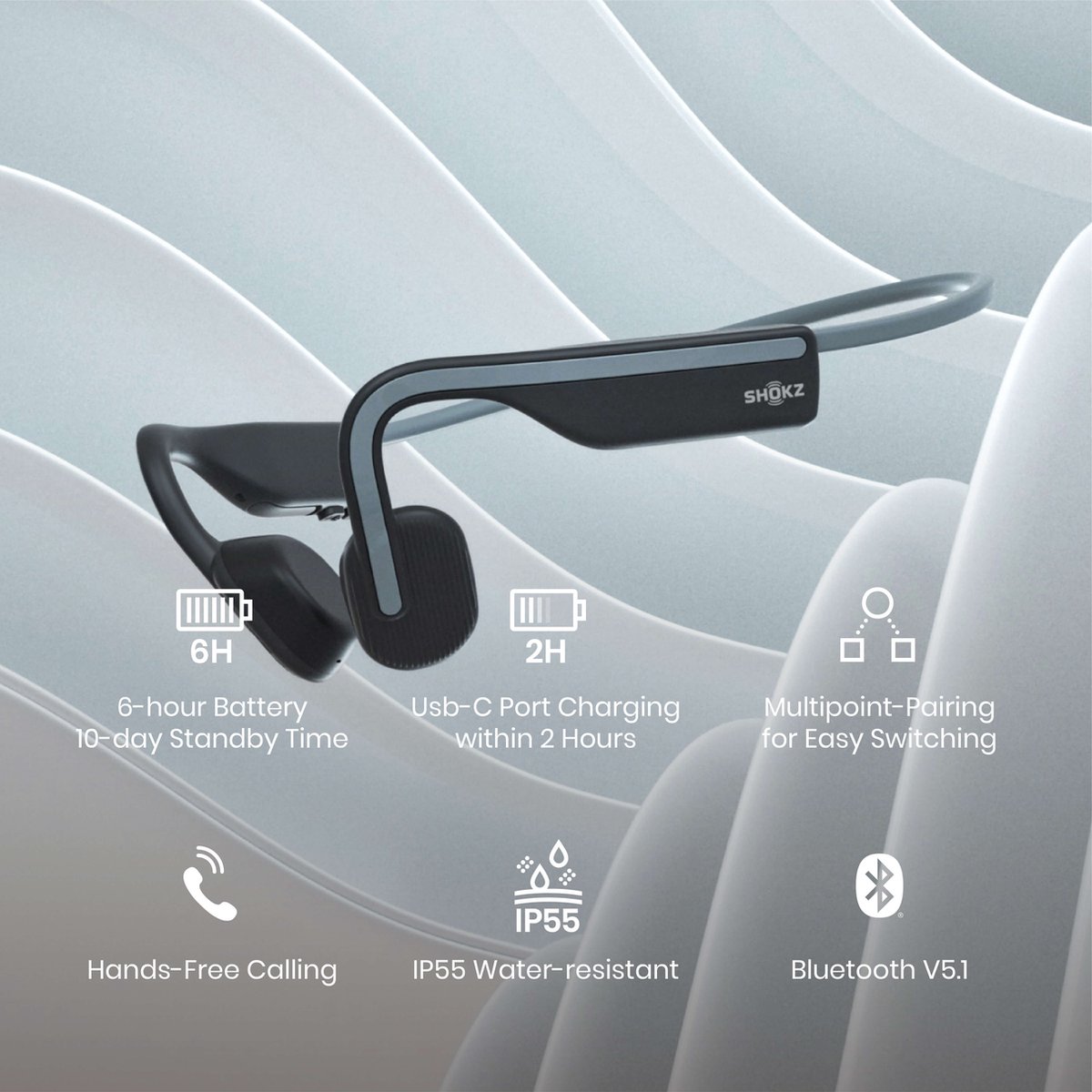 Shokz OpenMove - Bone Conduction - Sporthoofdtelefoon - Grijs thumbnail 5