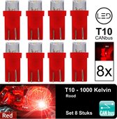 (Set 8 stuks) T10 Led Lamp Rood  1000K COB  CANBus Foutloos 5W5 | W5W | Led Signal Light | 12V | 8X | 1000 Kelvin | Stadslicht | Kentekenplaat Verlichting | 194 168  RED | 1000 | A