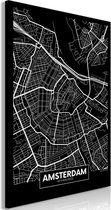 Schilderij - Dark Map of Amsterdam (1 Part) Vertical.