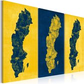 Schilderij - Geschilderd kaart van Zweden - triptiek.