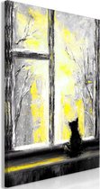 Schilderij - Longing Kitty (1 Part) Vertical Yellow.