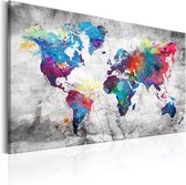 Schilderij - World Map: Grey Style.