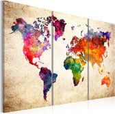 Schilderij - The World's Map in Watercolor.