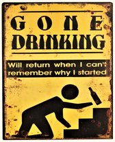 2D metalen wandbord "Gone Drinking" 25x20cm