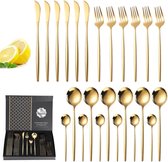 Trendfield Gouden Bestekset 6 Persoons - 24 Delige Bestek Set in Luxe Doos - 6 personen, Goud