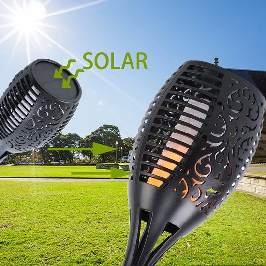 B.K.Licht - Solar Tuinfakkels zwart  - 4 stuks - Tuinlantaarns met grondspies LED - zaklampen - Tuinverlichting - Vlamlicht - Padverlichting - IP44 - buitenverlichting op zonneenergie -