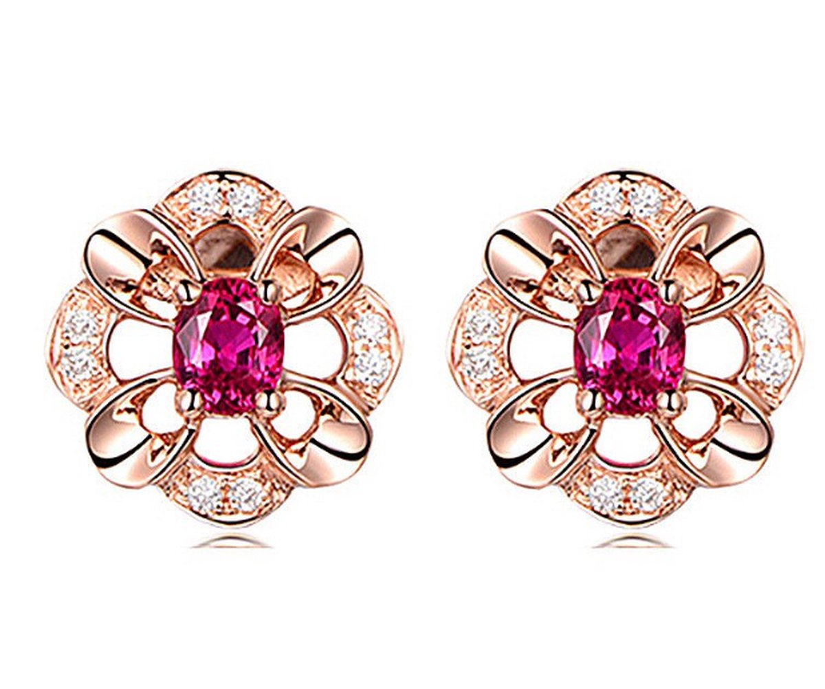 925 Zilveren Oorbellen Bloemvorm Ruby Zirkoon Edelsteen Oorknopjes voor Dames