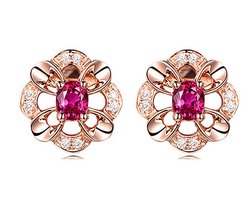 925 Zilveren Oorbellen Bloemvorm Ruby Zirkoon Edelsteen Oorknopjes voor Dames