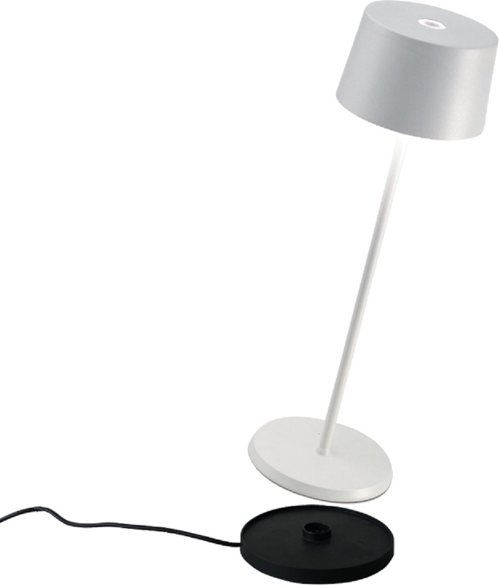 Zafferano - Olivia - Wit - H35.5cm - Ledlamp - Bureaulamp – Tafellamp – Snoerloos – Verplaatsbaar – Duurzaam - Voor binnen en buiten – LED - Dimbaar - 3000K - IP65 Spat Waterdicht - USB oplaadbaar - Wit