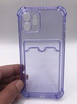 Premium Kwaliteit Anti Schok TPU back cover - Geschikt voor iPhone 12 - Siliconen hoesje met pasjes vakje - Lila/Doorzichtig