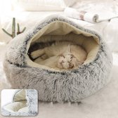 Meows Kattenmand - Katten Nestje - Rond Dieren Bed -  Zacht En Comfortabel - Huisdieren - Pluche - 50x50 cm  - Grijs