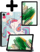 Samsung Galaxy Tab A8 Hoes Book Case Hoesje Met Screenprotector Bescherm Glas - Unicorn