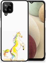 GSM Hoesje Geschikt voor Samsung Galaxy A12 Leuk TPU Back Case met Zwarte rand Horse Color