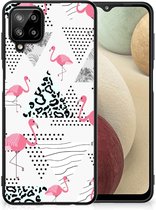 GSM Hoesje Geschikt voor Samsung Galaxy A12 Leuk TPU Back Cover met Zwarte rand Flamingo Triangle