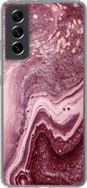 Geschikt voor Samsung Galaxy S21 FE hoesje - Natuursteen - Roze - Glitter - Siliconen Telefoonhoesje