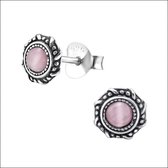 Aramat jewels ® - Zilveren oorbellen cats eye licht roze 925 zilver 6mm geoxideerd