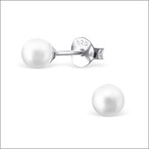 Aramat jewels ® - Pareloorbellen rond parel wit 925 zilver 4mm