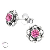 Aramat jewels ® - Oorbellen bloem 925 zilver roze swarovski elements kristal 7mm