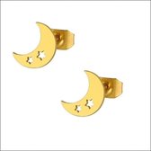 Aramat jewels ® - Oorbellen maan met sterretjes zweerknopjes chirurgisch staal 10mm goudkleurig